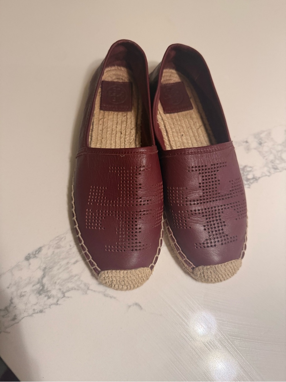 Tory Burch Perforated Leather Espadrilles in Burgundy